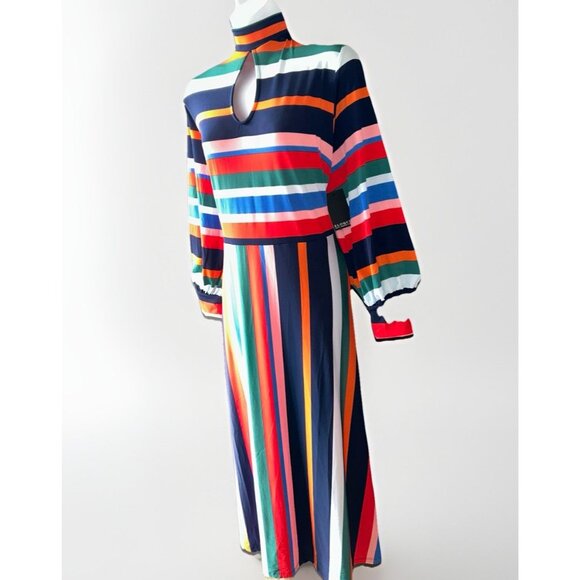 NEW Eloquii A-Line Dress Rainbow Striped Puff Sleeves Women Plus Size 20 Stretch - Picture 3 of 13